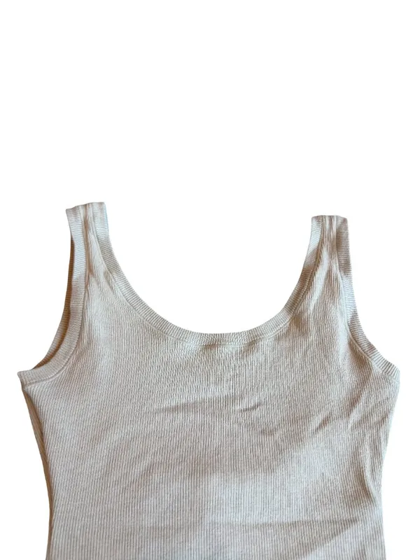 Skims Cotton Ribbed Bodysuit Neutral Taupe Stretch One Piece Slimming Size Small - Image 2