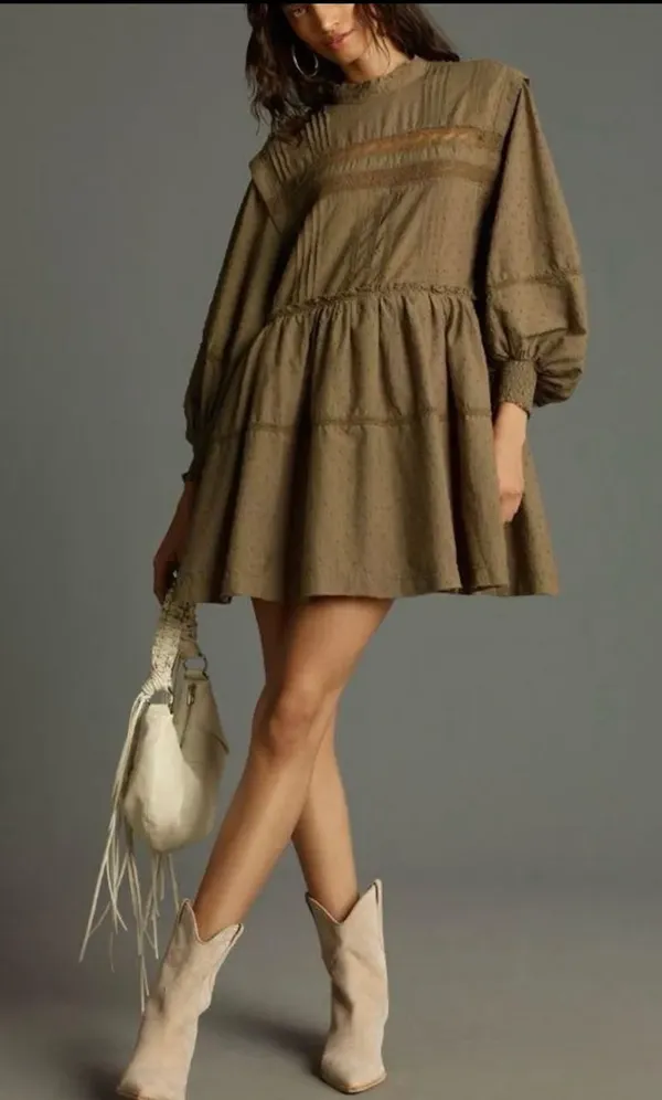 Anthropologie Pilcro Mock-Neck Swing Mini Dress, Size L - Image 6