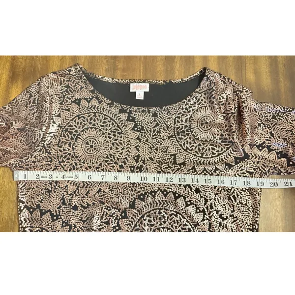 LuLaRoe Debbie Elegant Dress L Black Copper Metallic Cocktail Sheath NWT - Image 12
