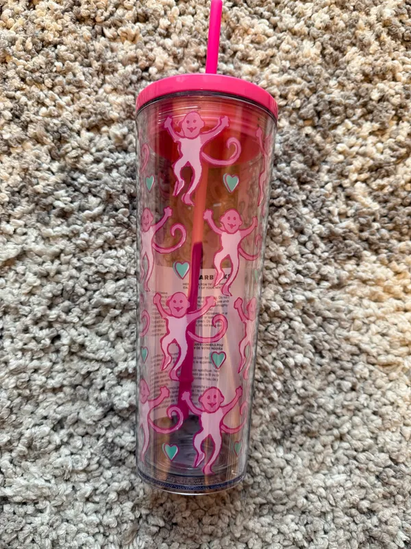 NEW Starbucks x Roller Rabbit Pink Monkey Tumbler 24 oz 2025 - Image 2