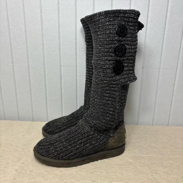 UGG Australia Cardy Tall Black Sweater Knit Button Boots Women’s Size US‎ 7 - Image 4