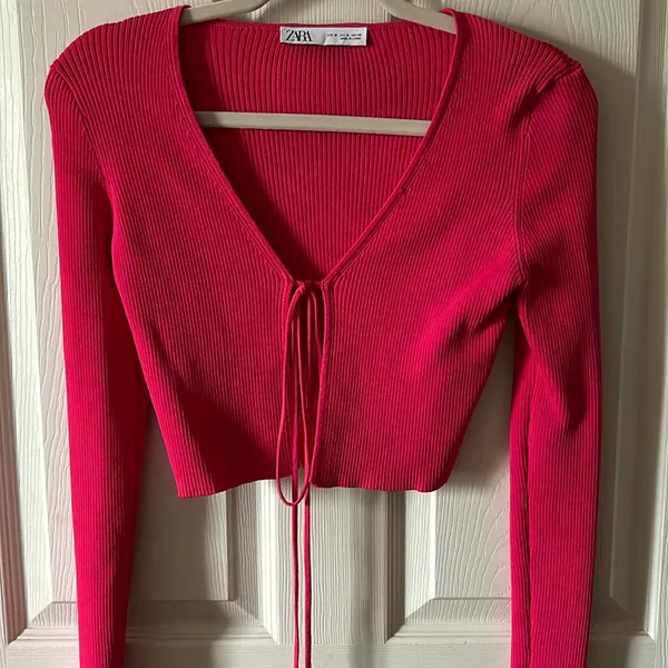 Zara Fuchsia Ribbed Cropped Tie‎ Top Size Med NWOT - Image 5