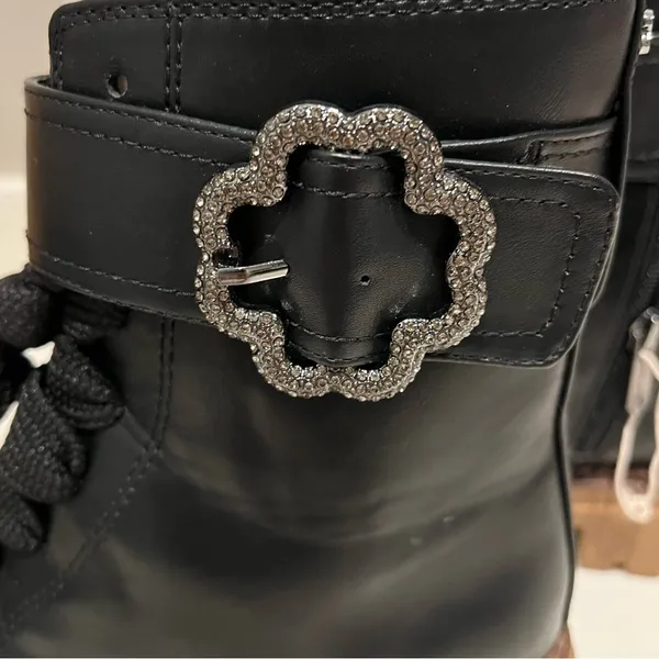 NEW Sam & Libby Vegan Leather Combat boots, lace up/Zipper, black, size 8.5 US - Image 5