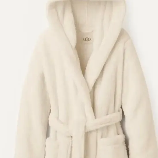 UGG Aarti Hooded Lounge Plush Fleece Robe Cream 1121091 Womens Large L - Image 5