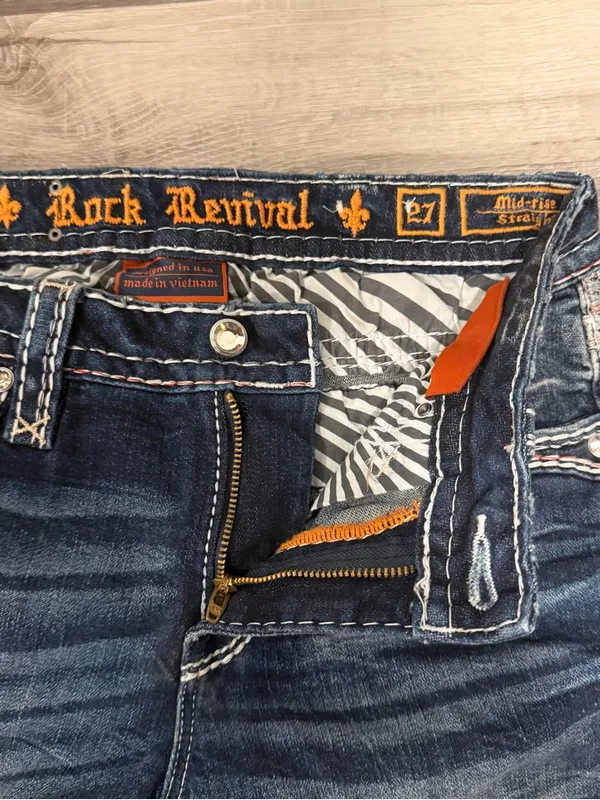 Rock Revival Womens Lorelei Mid Rise Straight Embellished Jeans Size 27 - Image 5