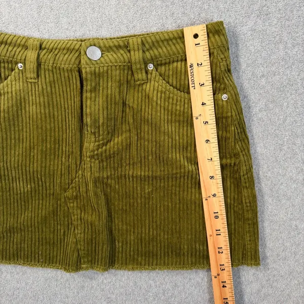 BDG Women's X-Small Olive Green Corduroy Mini Skirt Frayed Pockets - Image 2