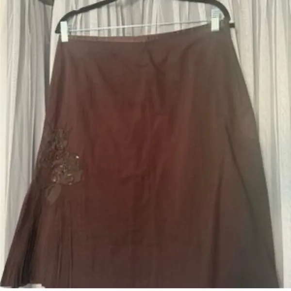 Calvin Klein Dark Brown/Burgundy A-Line Embroidered Skirt | Women’s Sz 12 - Image 6