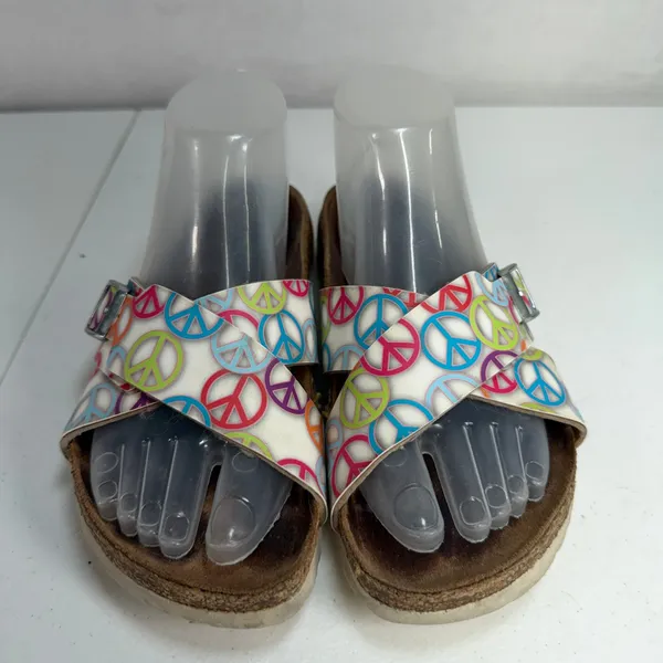 Birkenstock Birki's 36 US 5 Sandals Slide Peace Sign Print Criss Cross Straps - Image 5