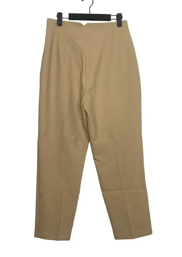Zara High Rise Tapered Trousers Pleated Slash Pockets L Cream #1942 - Image 5