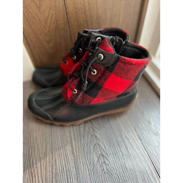 Sperry Buffalo‎ Plaid Duck Boots Red Black Waterproof Winter Ankle Boots - Image 2