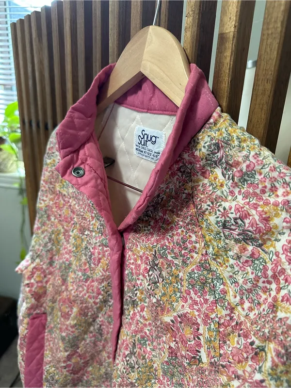 Vintage Snug Suit Floral Quilted Jacket Heritage Pink Calico Coat M - Image 3