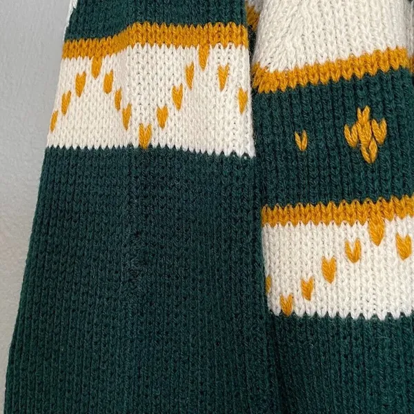 Vintage JCPenney Size XL Green Yellow Sweater Diamond Fair Isle Nordic 70s Retro - Image 6