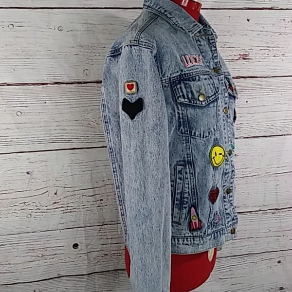 Honey Punch Patch Denim Jean Jacket Sz S - Image 7