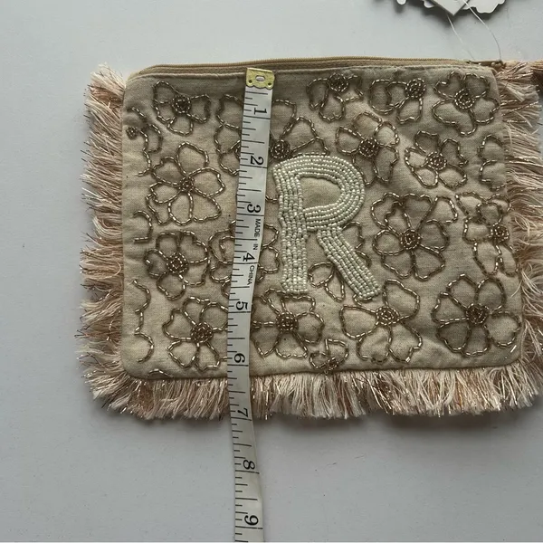 Elegant Floral Beige Clutch with Fringe Anthropologie - Image 4