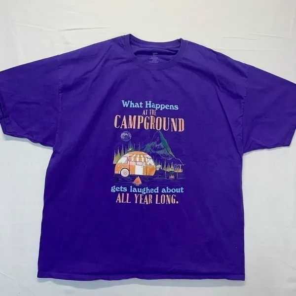 What Happens at the Campground T-shirt Size 3XL purple graphic tee - Image 6