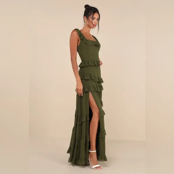 Lulus Compelling Romantic Olive Green Ruffled Tiered Maxi Dress - Image 4