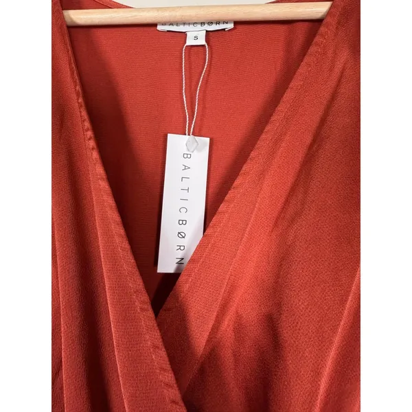 Baltic‎ Born Rust Orange Satin Maxi Wrap Dress Flutter Sleeve Tie Waist wedding - Image 4