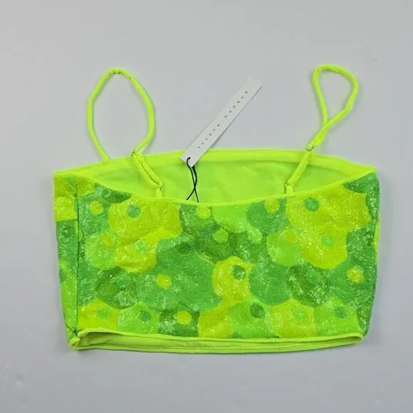 Susana Monaco -1608 NWT Women's Sequin Crop Top Bright Lime Green XS‎ - Image 4