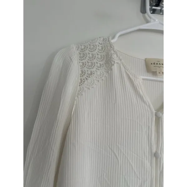 EUC Sézane Clém Sz38 White Long Sleeve Ecru Shirt Lace Details Textured Business - Image 7