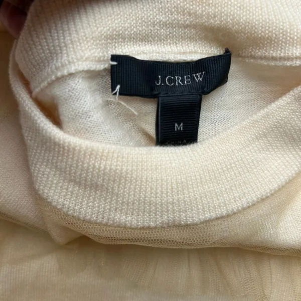 J. Crew Wool Blend Coquette Ruffle Short Sleeve Pale Yellow Sweater Size Medium - Image 9