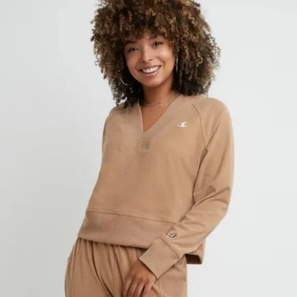 🆕 Champion Women's Soft Touch Rib Mix Pullover Simply Nude Heather 2XL XXL - Image 3