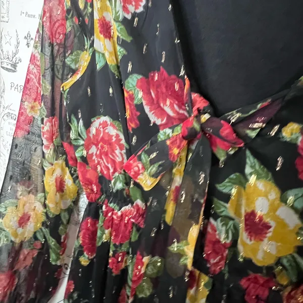 1775 Floral Maxi Dress Small Metallic Dot Long Sleeve Boho Cottagecore - Image 7