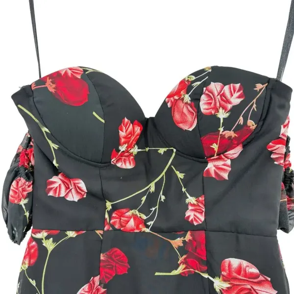 White Fox Boutique Monte Carlo Mini Dress Black‎ Red Floral Size XS - Image 4