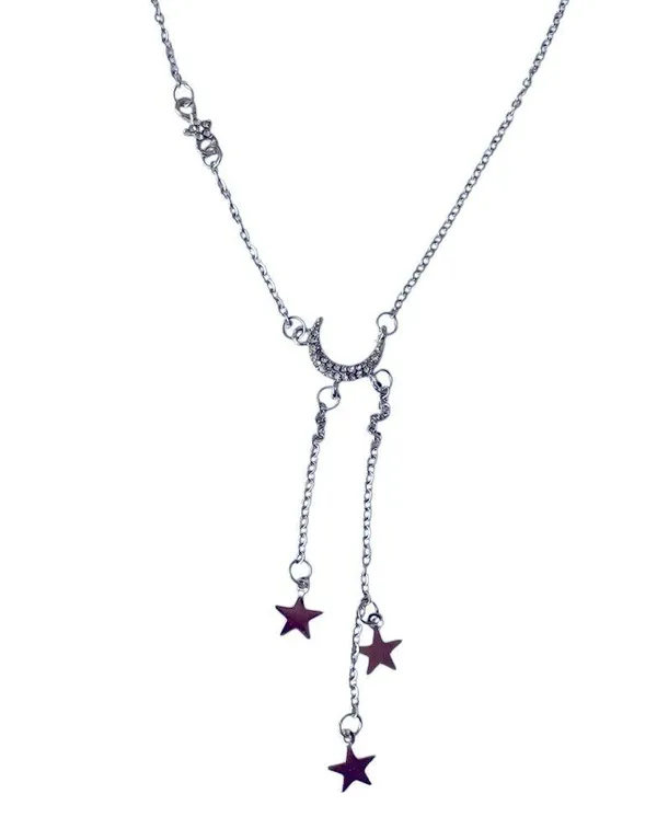 Moon and Stars necklace with rhinestones silver alloy pretty boho gift valentine - Image 2