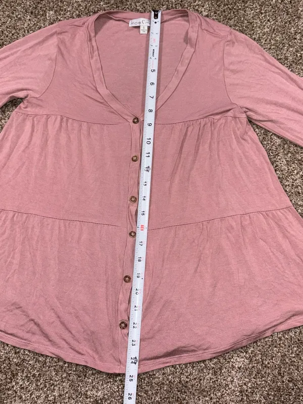 Moa Moa Dusty Pink Button-Front Tiered Long Sleeve Top Small - Image 5