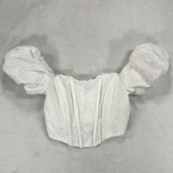 Wild Fable XXS White Eyelet Corset Top Puff Sleeve Cottagecore Coquette Summer - Image 2