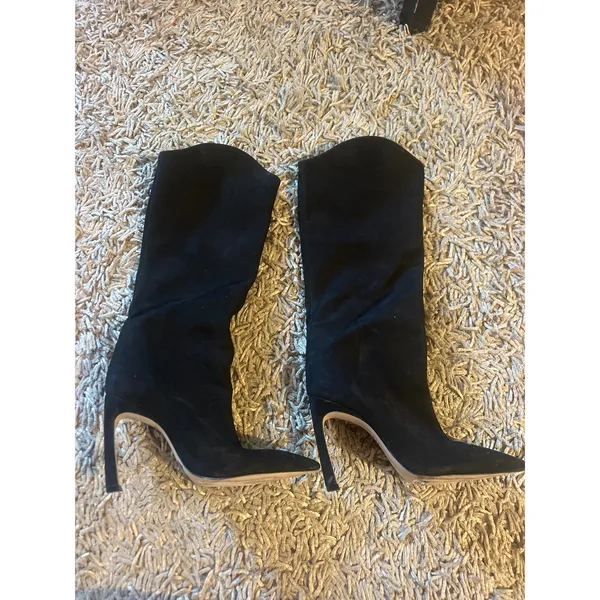 SCHUTZ Maryana Sculpt Pointed Toe High Heel Boots Shoe Black Nubuck Leather Sz 9 - Image 2