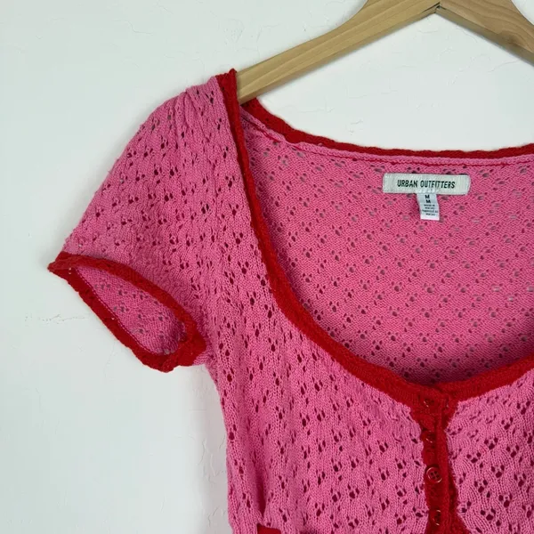Urban Outfitters Gabriella Fly-Away Knit Babydoll Top Red Pink - Image 4