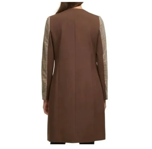 Calvin Klein Plaid Suede Jacket Topper Trench Coat Lined Preppy Brown Tan - Image 2
