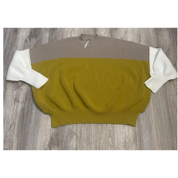 Free People Easy Street Tunic Sweater Womens‎ Small Oversized Colorblock Mustard - Image 2