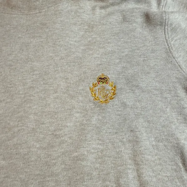 Lauren Ralph Lauren Womens Oatmeal Beige Cotton Turtleneck Crest Logo Top S VTG - Image 3