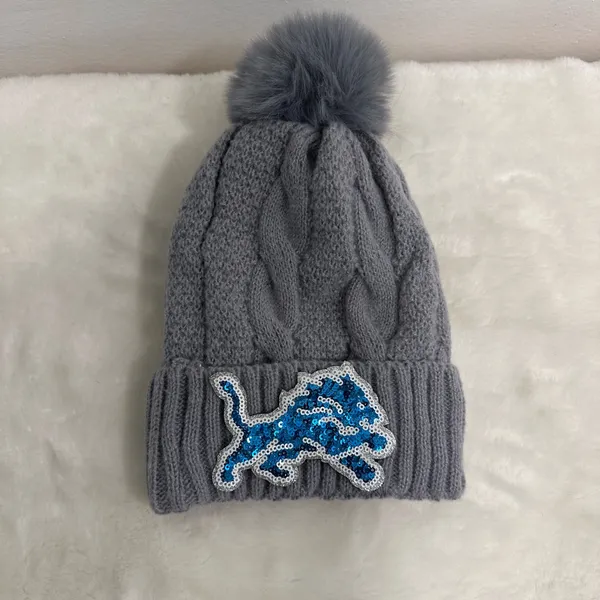 National Football League Detroit Lions beanie hat! Sequin, bedazzled, lions, logo, warm, cozy lined hat! - Image 5