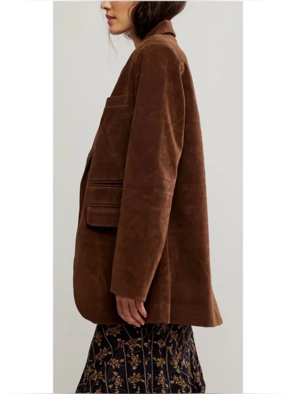FREE PEOPLE NWT Paper Cut Vegan Suede Blazer / Brown Bear - Image 7