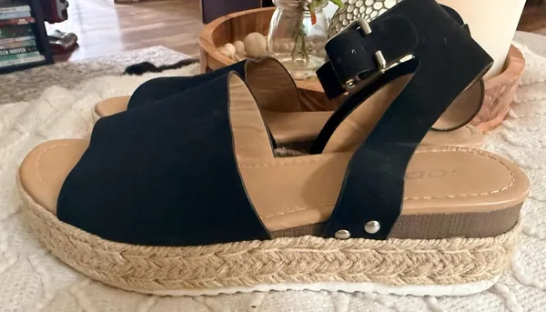Soda Espadrille Flatform Sandals Black Nubuck - Image 4