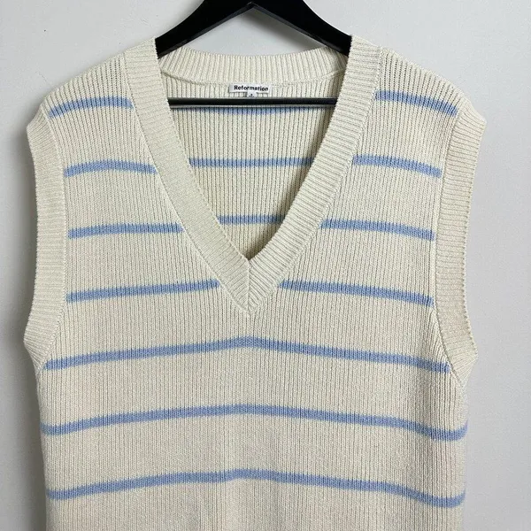 REFORMATION Janey Cotton Sweater Vest in Pablo Stripe Size Small - Image 3