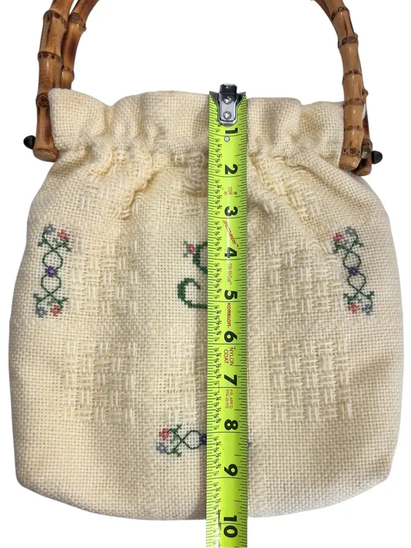 Vintage Monogram “S” Embroidered Cross Stitch Bamboo Handle Cottagecore Bag - Image 10