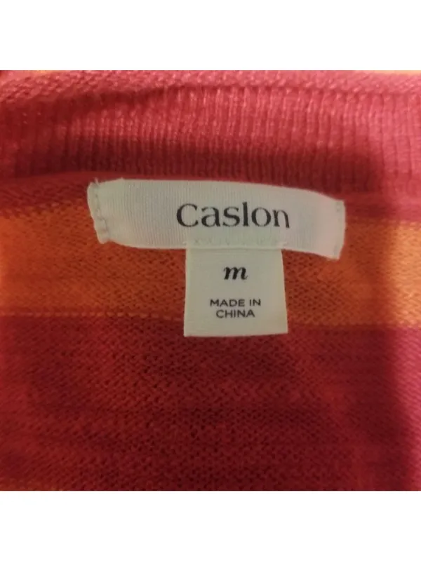 Caslon Womens Striped Button-Front Cardigan Sweater Medium Red & Orange - Image 3