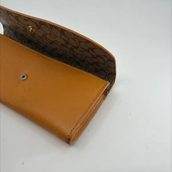 Coach Tan Pebbled Leather Signature Canvas Flap Wallet - Image 7