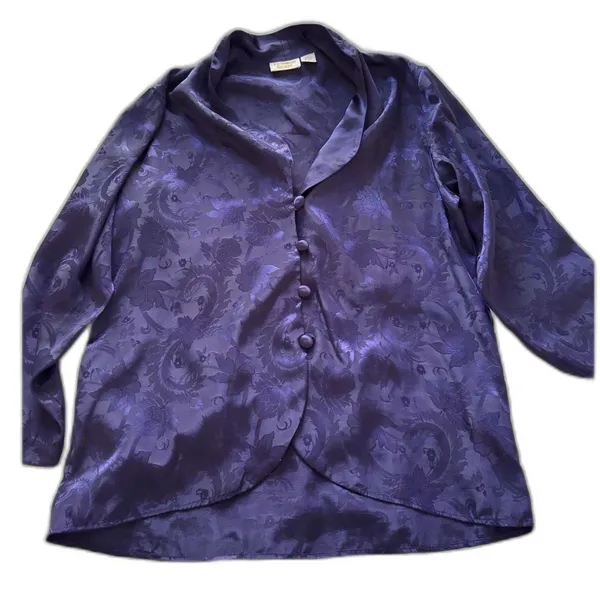 Victoria’s Secret Purple Satin Floral Button Blouse Size M Vintage - Image 8