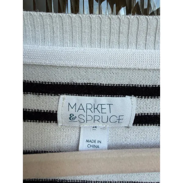 Market & Spruce Striped Sweater Elbow Patches Black White Long Sleeve Size 3X - Image 2
