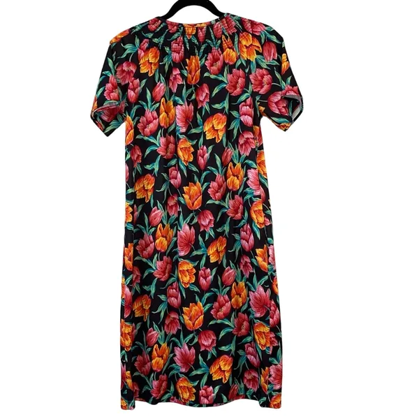 Vintage Village Fair Floral Midi Dress Pockets Cottagecore Small Silky Moo Moo‎ - Image 3