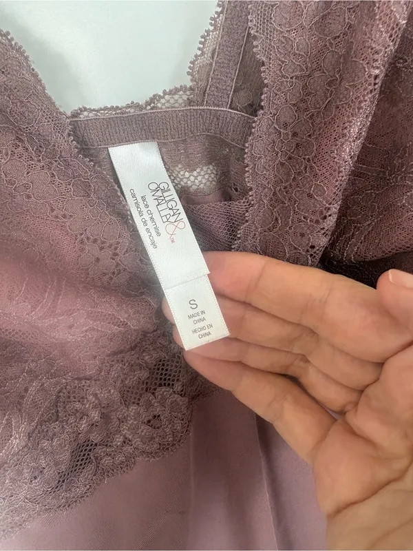 Gilligan & O’Malley lace slip dress chemise nightgown mauve lingerie S - Image 2