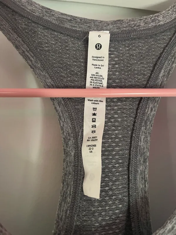 Lululemon Swiftly Racerback Tech Tank 2.0 Grey Slate/White Size 6 - Image 2