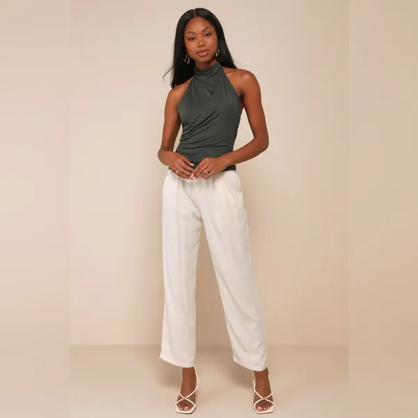 Lulus Cute Inspiration Dark Green Sleeveless Halter Top - Image 4