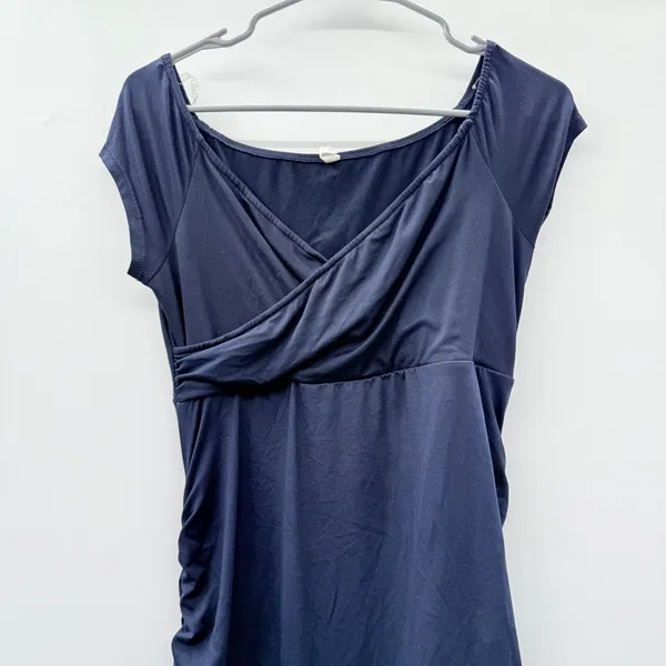 PinkBlush Navy Blue Maternity Maxi Dress‎ Women’s Size Small Ruched Sides - Image 2