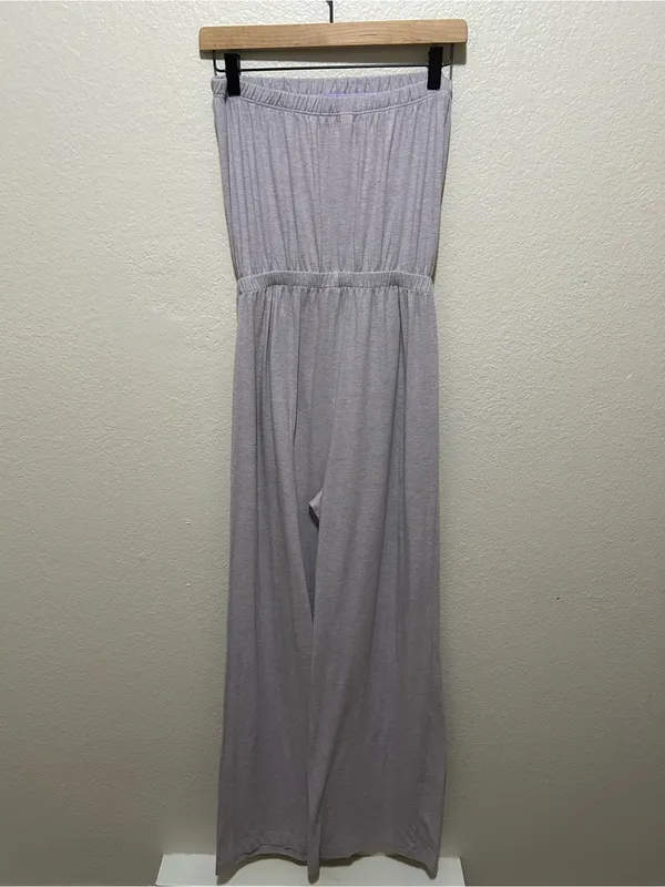 American Apparel Made in USA Strapless Wide Leg Jumpsuit Lavender Medium - Image 3